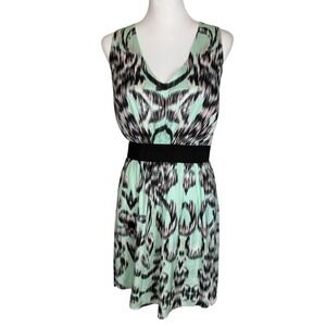 Milly of New York Mint Green Ikat Silk Blend Sleeveless V-Neck Dress Size 10